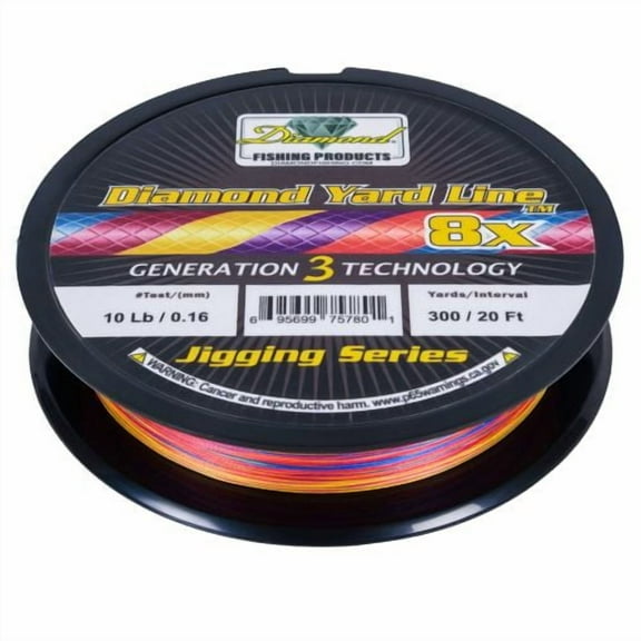 Diamond Fishing Products Diamond Yard Line Jigging Series 8X Solid Braided Line - 300 Yards Pink,Yellow,Blue,Orange,Red, 40#