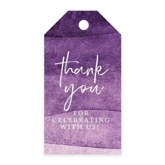 Koyal Wholesale Thank You For Celebrating With Us Favor Tags Purple Watercolor Cardstock Gift Tags with Bakers 100-Pk