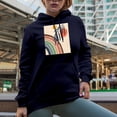 thumbnail image 2 of Aesthetic Minimalism Boho Rainbow & Sun Art or Design Merch Gift, Navy Blue Hooded Sweatshirt or Hoodie, 3XL, 2 of 5