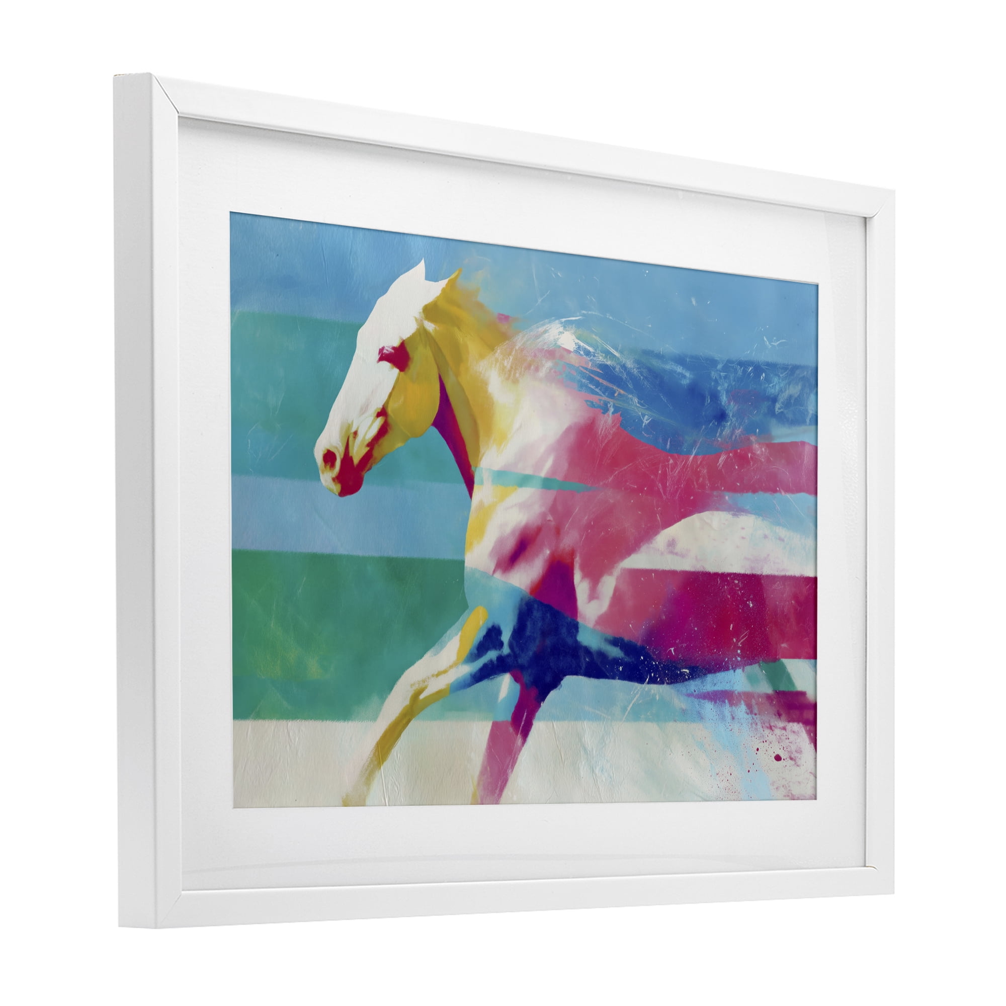 Stupell Industries Abstract Horse In Stripes White Framed Print Under Glass, design by Chromatic Storm Studio