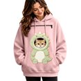 thumbnail image 3 of CUZIBR Cat Carrier Hoodie With Pouch Women Oversized Hoodies Cartoon Animal Hooded Long Sleeve Casual Lounging Pullover,Pink,L, 3 of 5