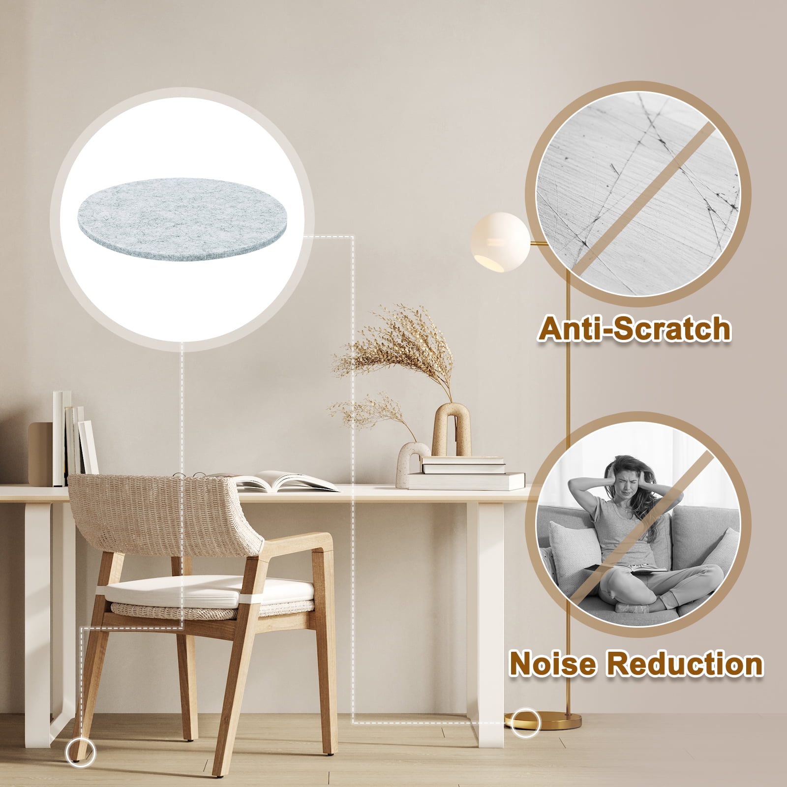 Round Felt Furniture Pads, 40Pack 4.5" Dia x 0.2" Thick Adhesive Backed Felt Non-slip Anti-scratch Felt Pads Chair Leg Protectors for Protecting Hardwood Floor, Gray