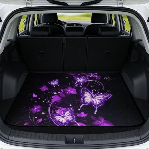 Yuyamidu Purple Butterfly Trunk Cargo Mat 29" x 39" for Women Non-Slip Rear Trunk Mat, Scratch Resistant Universal Fit for SUVs Sedans, Easy Clean Auto Interior Accessory