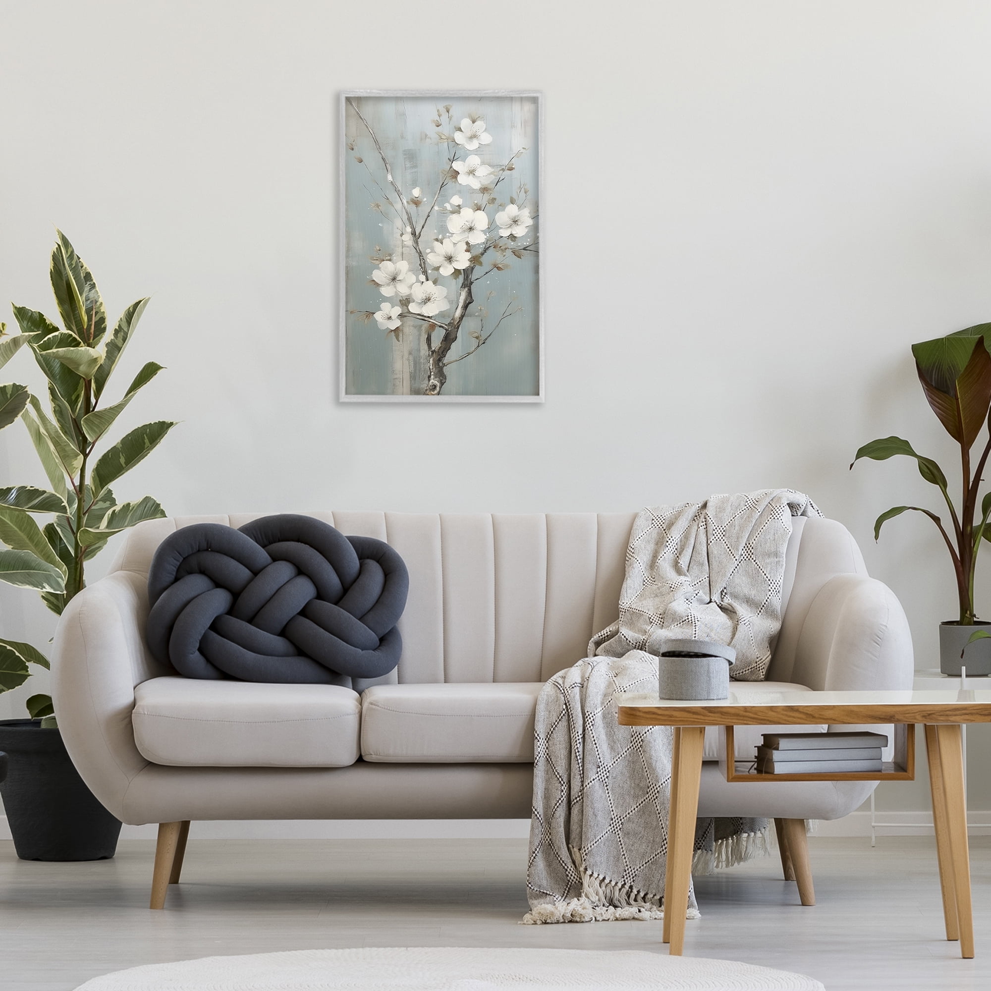 Stupell Industries White Apple Blossoms Botanical & Floral Painting Gray Framed Art Print Wall Art, 20 x 30