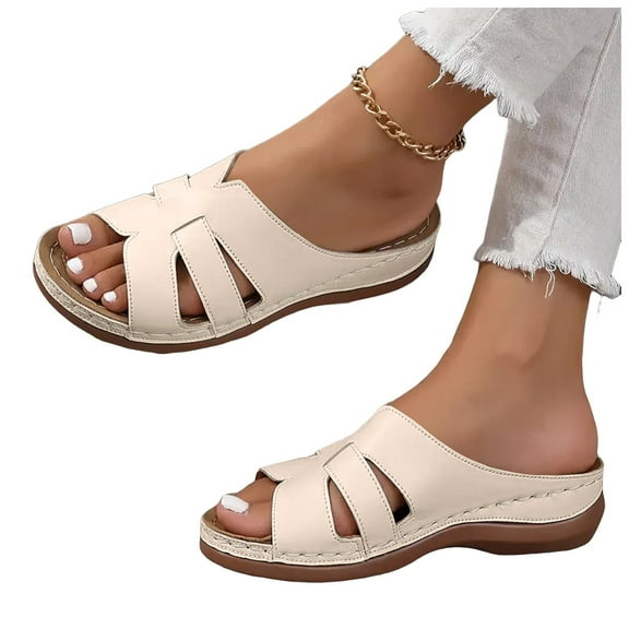 Orthopedic Slip on Sandals for Women with Arch Support 2025 Comfort Leather Summer Beach Casual Dressy Shoes