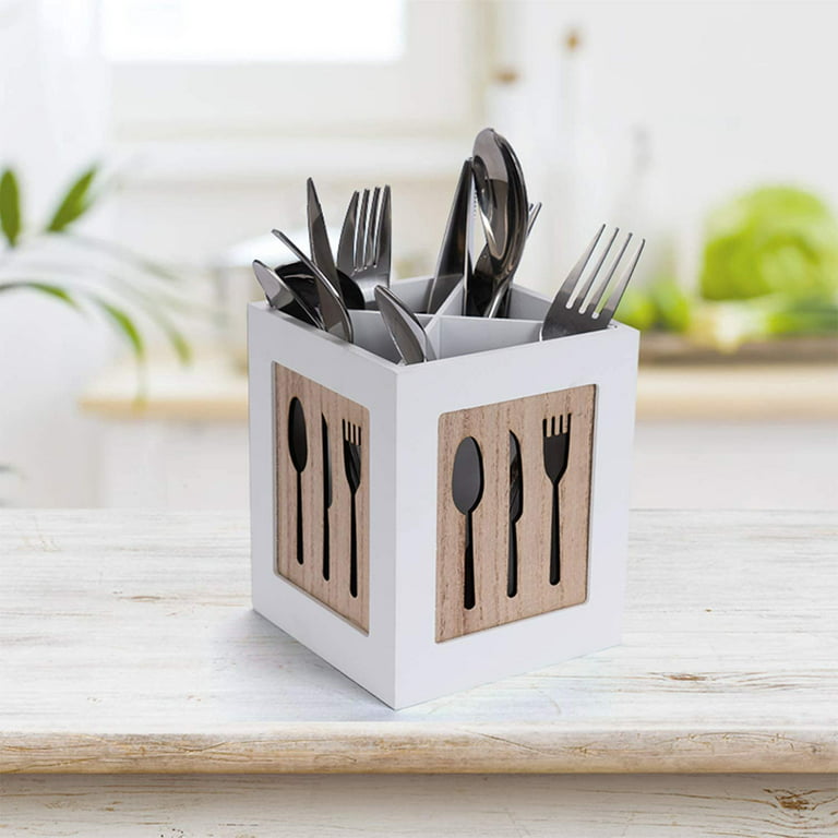 Paper Plate Dispenser, Paper Plate Holder for Kitchen Counter, Wood Rustic  Silverware Utensil Caddy, Cutlery Flatware Organizer Box for Cups Spoons