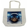 thumbnail image 1 of Space Cat Shopping Bag, Felline Astronaut Theme Funny Illustration with Science Themes Exploring Universe, Eco-Friendly Reusable Bag for Groceries Beach and More, 15.5" X 14.5", Cream, by Ambesonne, 1 of 2