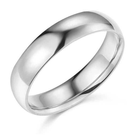 Plain Wedding Band Solid 14k White Gold Ring Regular Fit Unisex Polished Finish, 5 mm Size 5