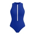 thumbnail image 4 of WEIGFI Women's Swimwear One-Piece Holiday Surf Bathing Suit Diving Training Zipper Athletic Solid Color Beachwear Sleeveless Crew Neck Lovely Vacation Swimsuit,Blue,M, 4 of 5