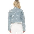thumbnail image 3 of Cali1850 Women's Casual Denim Crop Jacket Doodle Print Button Down Raw Cut Hem Long Sleeve Jean Trucker, 3 of 4