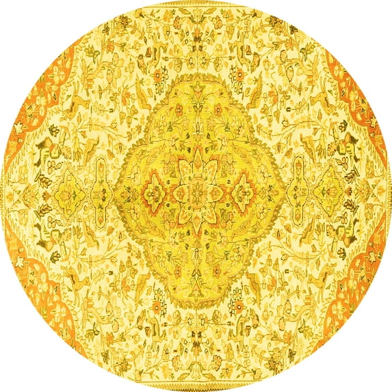 Ahgly Company Indoor Round Persian Yellow Traditional Area Rugs, 4' Round