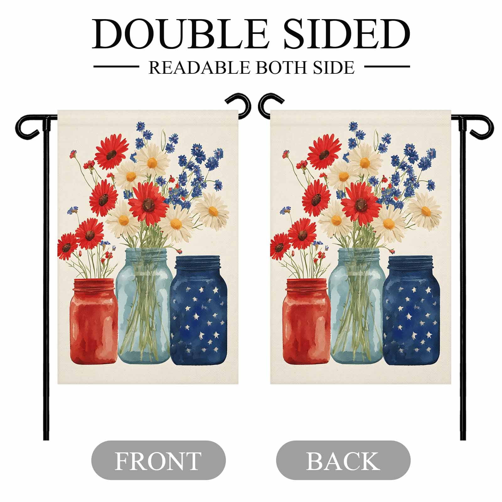 4th of July Garden Flags Red Blue Flower Vase Garden Flag Double Sided Welcome Flag Patriotic Independence Day Yard Flags for Outdoor Lawn Porch Memorial Day Seasonal Holiday Decor 28x40 Inch