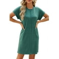 thumbnail image 2 of Womens Summer T Shirt Dress Casual Cap Sleeve Crewneck Loose Shift Mini Dresses Ink Green S, 2 of 9