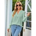thumbnail image 3 of Womens Dot V Neck Ruffle Sleeve Blouse Flowy Shirts Casual Solid Work Tops Light Green XL, 3 of 7