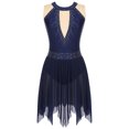 thumbnail image 3 of Alvivi Women Rhinestone Mesh Splice Tank Dress Gymnastics Leotard Lyrical Dance Figure Skating Dress Navy Blue XXL, 3 of 7