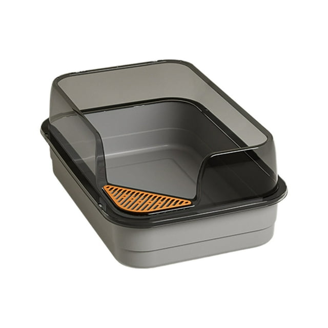 SIYTUAU Grey Semi Enclosed Litter Box Plastic High Sided With Shovel For Cats Anti Splash Design Grey Semi Enclosed Litter Box Grey