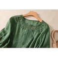 thumbnail image 6 of JFGHDG 2 Peice Linen Sets Long Lounge Pant Loose Gauze Tunics Boho Peasant Tops Wide Leg Linen Pants Breathable Blouses Top Beach Pants for Women 3/4 Sleeve Embroidered Tops Matching Set Green L, 6 of 7