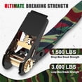 thumbnail image 2 of AWELCRAFT Ratcheting Tie-Down Straps with Steel  S-Hooks,   Heavy Duty 1500 lbs Breaking Strength 4-Pack 15 ft, Camouflage, 2 of 7