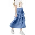thumbnail image 3 of High Waisted Ruffle Soft Cotton Long Maxi Skirts with Elastic Waistband for Kid Girls 3-14 Years, 3 of 5