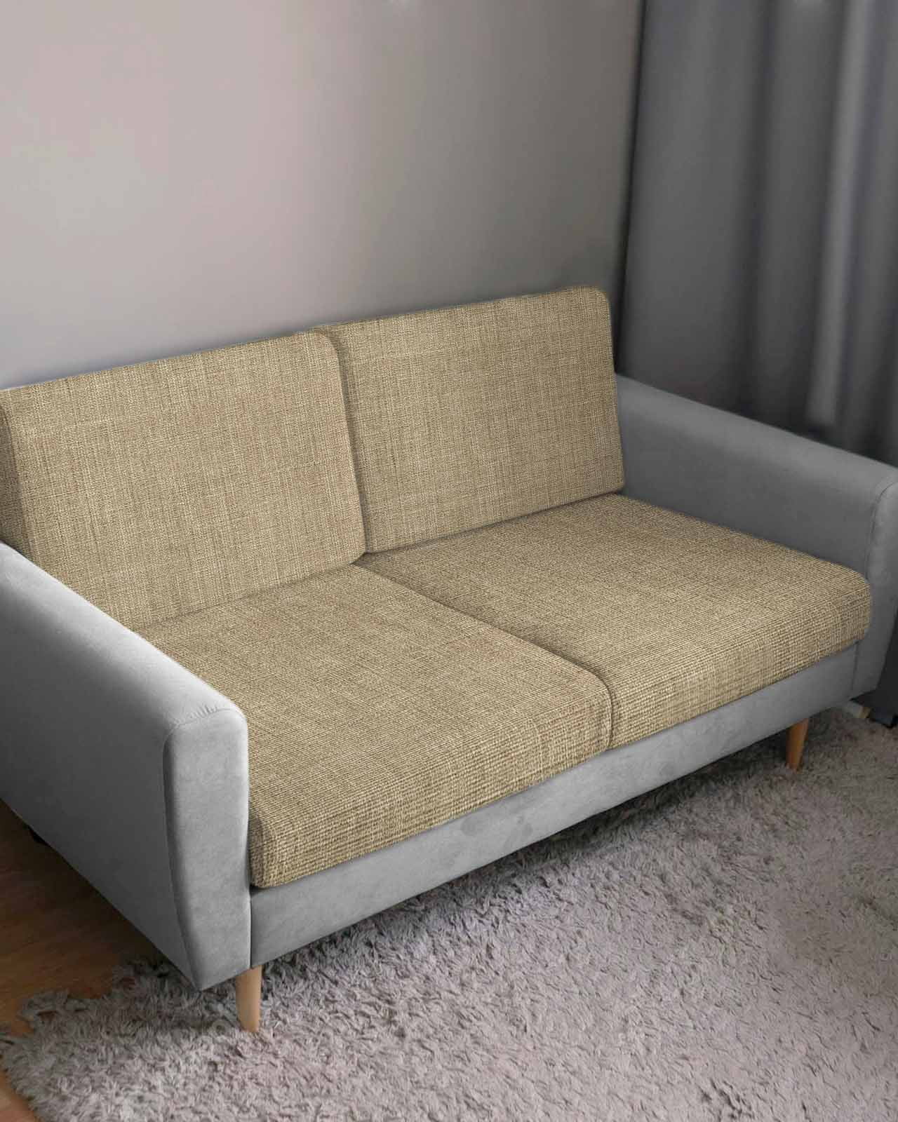 Brown Farmhouse Couch Cushion Covers,Stretch Seat Cushion Covers for Sectional Sofa,Vintage Country Monochrome Textured T-shaped Sofa&nbsp;Slipcovers Furniture Protector with Elastic&Straps 3Pcs,S