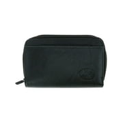 Black Leather Heiress Double Zip-Around Indexer Organizer Clutch Wallet