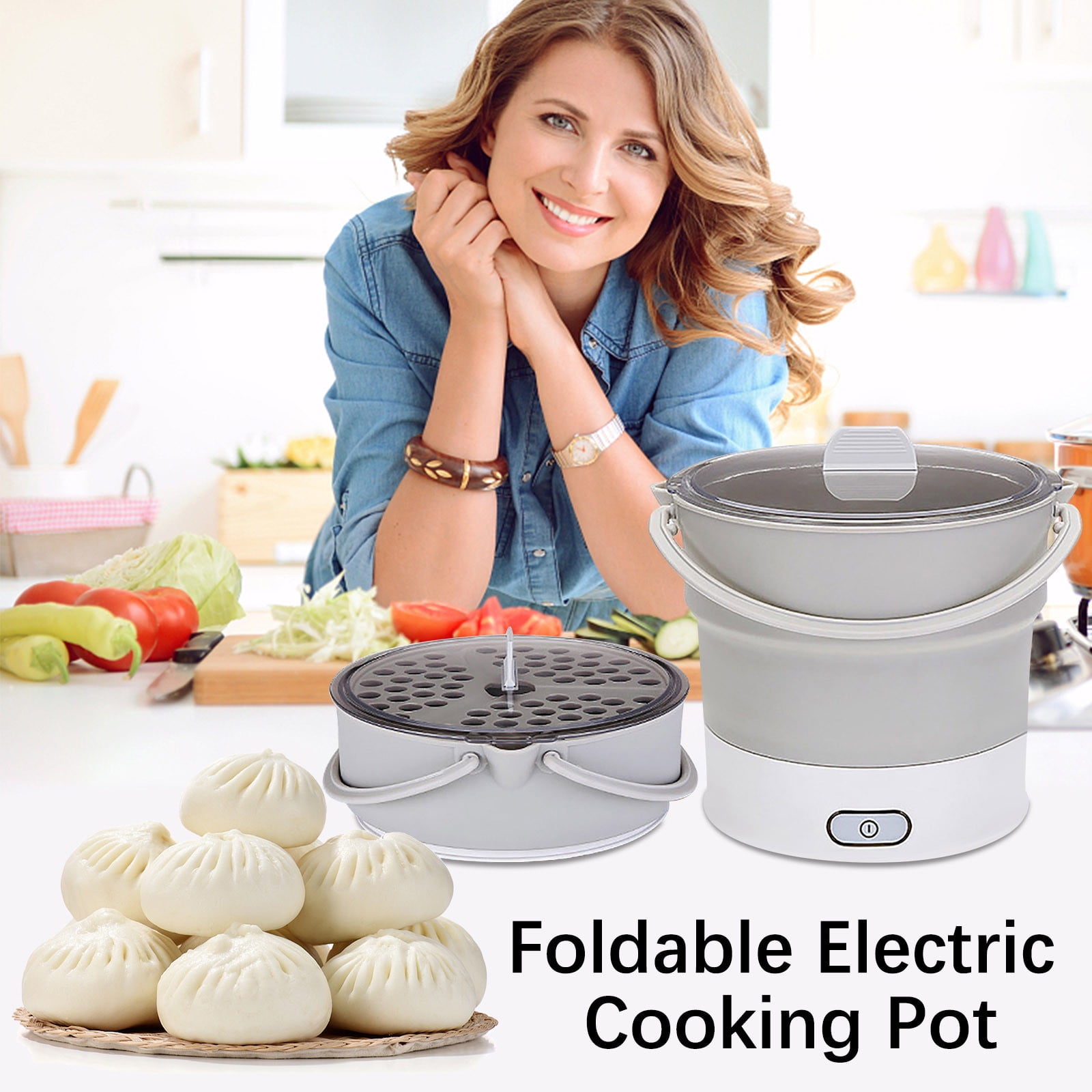 Kitcheniva Foldable Electric Silicone Steamer Hot Pot Cooker - White, 1 Pc  - Fry's Food Stores