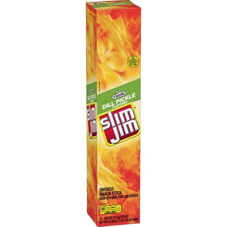 Slim Jim Giant Dill Pickle Smoked Meat Snack Sticks  0.97 oz. (Pack of 24),Best by 09/2026