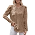 thumbnail image 2 of WREESH Womens Loose Crewneck Sweatshirt Fashion Round Neck Color Long Sleeve Blouse Khaki, 2 of 7