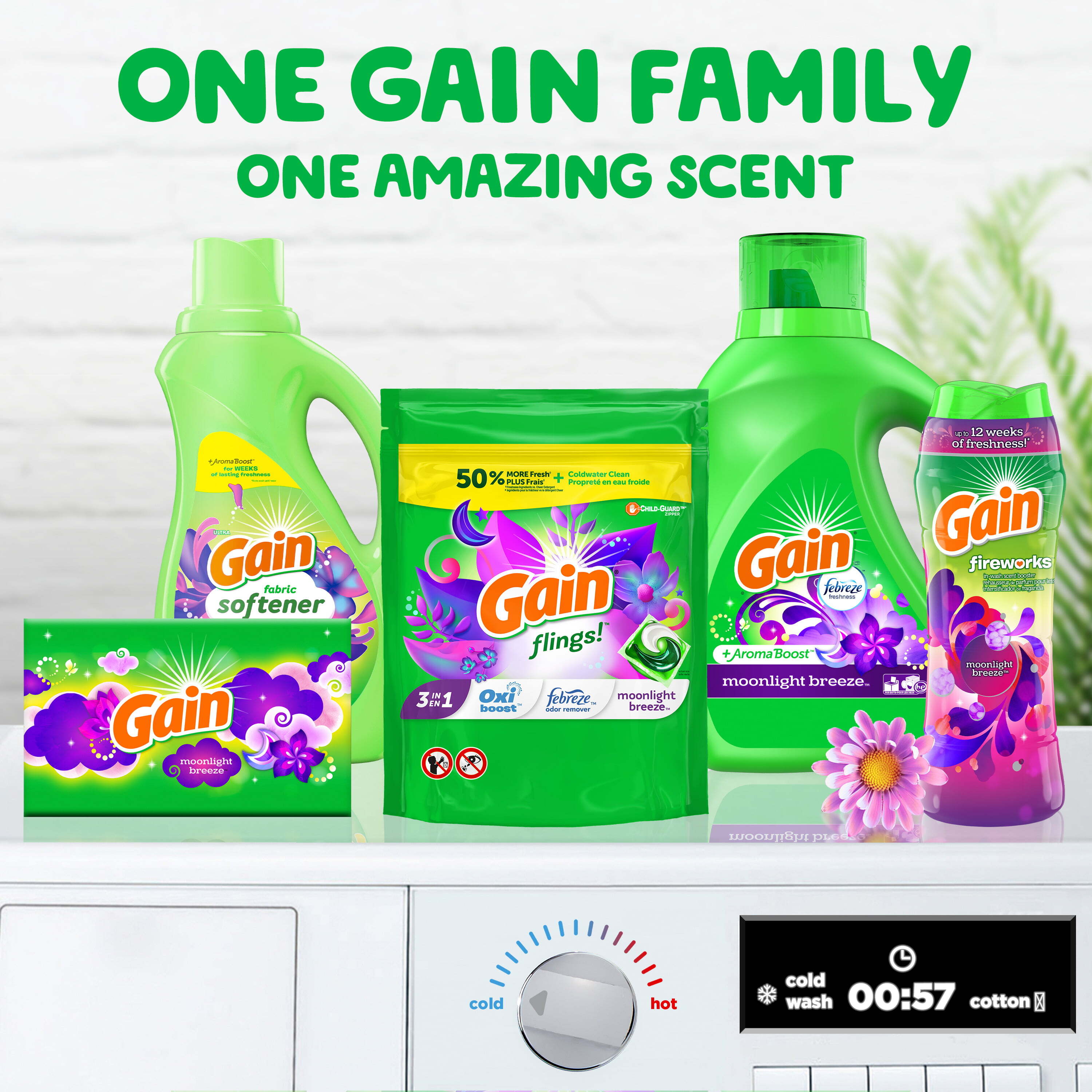 Gain Flings 3-in-1 Oxi Boost and Febreze Laundry Detergent Pacs, Moonlight Breeze Scent, 14 Count