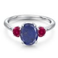 thumbnail image 3 of Gem Stone King 925 Sterling Silver Blue Lapis and Red Created Ruby Engagement Ring for Women | 2.50 Cttw | Oval 9X7MM | Gemstone Birthstone | Size 8, 3 of 6