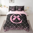thumbnail image 2 of Manfei Pink Monogrammed C Bedding Comforter Set 7 Pieces, Kawaii Princess Ribbon Bow Full Bedding Set, Teens Girls Kids Reversible Fitted Sheet Flat Sheet, Microfiber Bedroom Decor, 2 of 7
