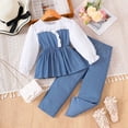thumbnail image 6 of KPOPLK Girl Clothes Fall Outfits Color Block Ruffle Long Sleeve Tops and Leggings Pant Set Kids Outdoor Clothes,Size 2-3 Years, 6 of 8