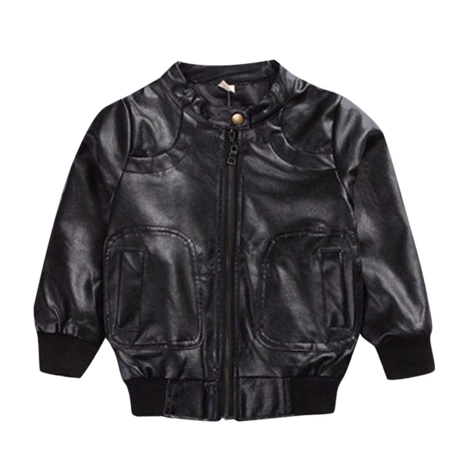 KTMKH Toddler Kids Little Boys Long Sleeve Leather Zipper Jacket Spring Autumn Lightweight PU Coat For Boys For 6-7 Years
