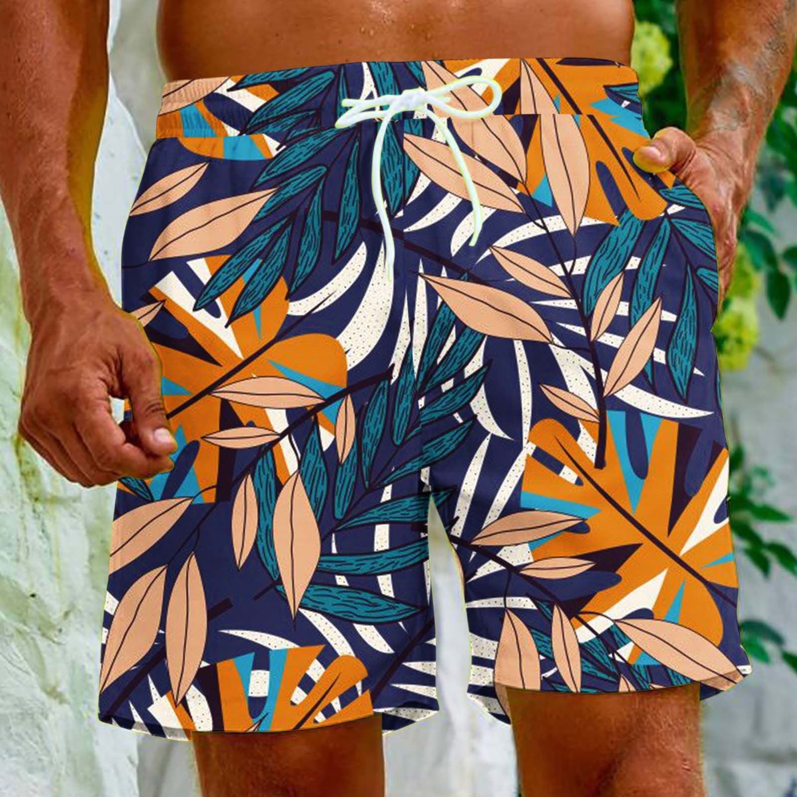 Meichang Big and Tall Regular Fit Swim Trunks for Men Quick Dry Summer Tropical Palm Tree Print Casual Drawstring Elastic Waist Beach Board Shorts