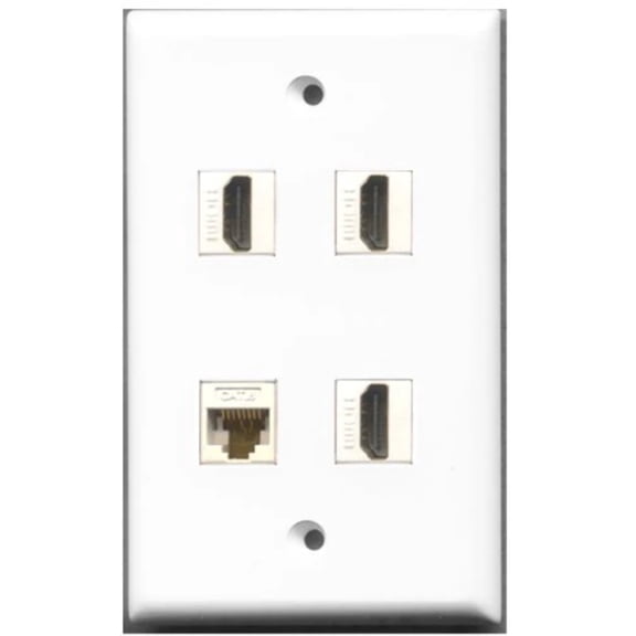 RiteAV - 3 Port HDMI 1 Port Cat6 Ethernet White Wall Plate