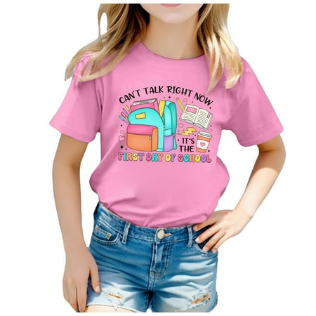 

Girls Graphic Tees Children Back To School Season Cute Graphic Print Round Neck Short Sleeve Tee Summer Casual T Shirt Girl T-Shirts for Kids