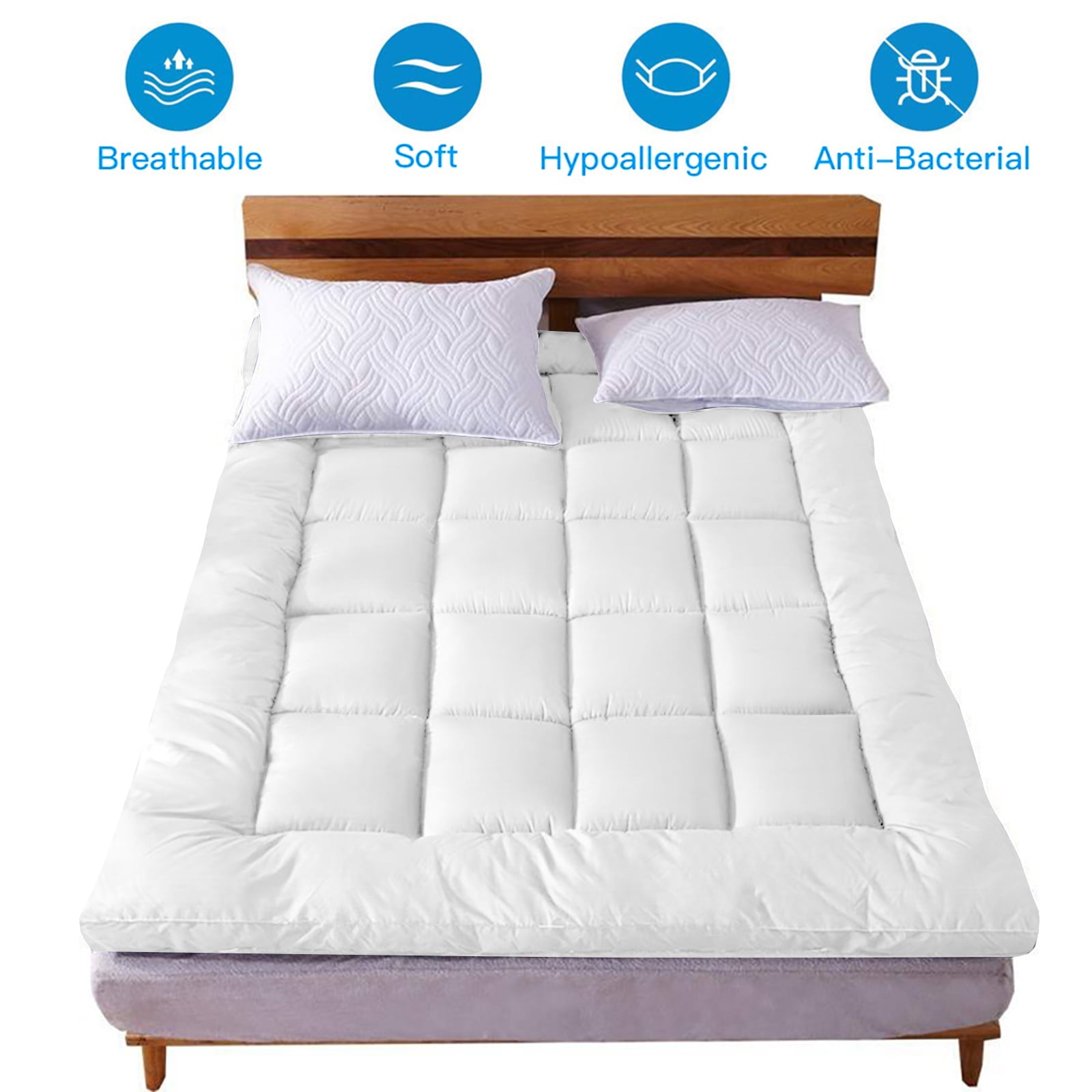 Extra Thick Queen Mattress Topper Pillow Top Mattress Protector Cover with 3 inch Hotel Quality Down Alternative Fill Microfiber Soft and Breathable, White