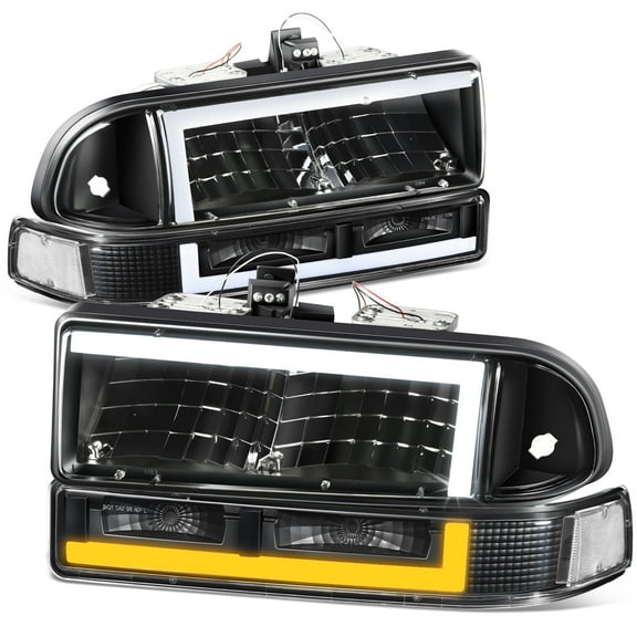 DNA Motoring For 98-04 Chevy Blazer S10 Switchback Full LED DRL Signal Headlight Bumper Parking Lamps Black Clear