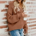 thumbnail image 2 of NAMTYQX Sweaters for Women Trendy V Neck Warm Trendy Solid Color Long Sleeve Relaxed Fit Knit Womens Pullover Sweaters Brown Size L, 2 of 5
