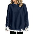 thumbnail image 6 of Caixia Womens Comfy Dark Blue Crew Neck 2 in 1 Layered Look Sweatshirt with Thumbhole Cuffs Relaxed Fit Hoodless Pullover Top for Women Autumn Wardrobe, 6 of 7