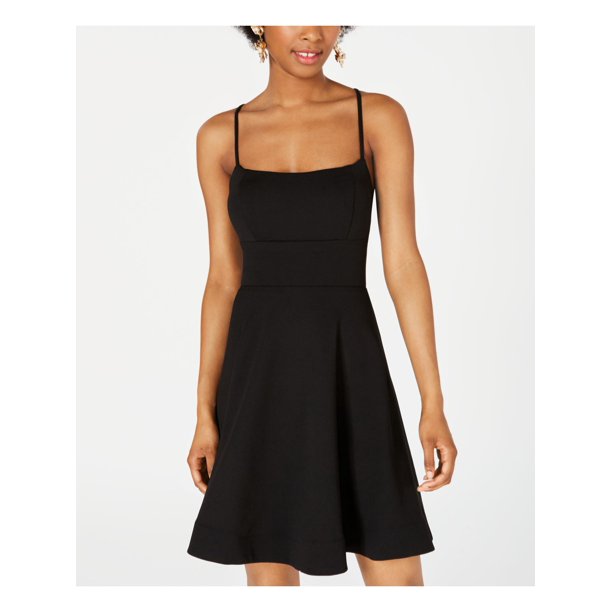 B Darlin B DARLIN Womens Black Spaghetti Strap Square Neck Below The