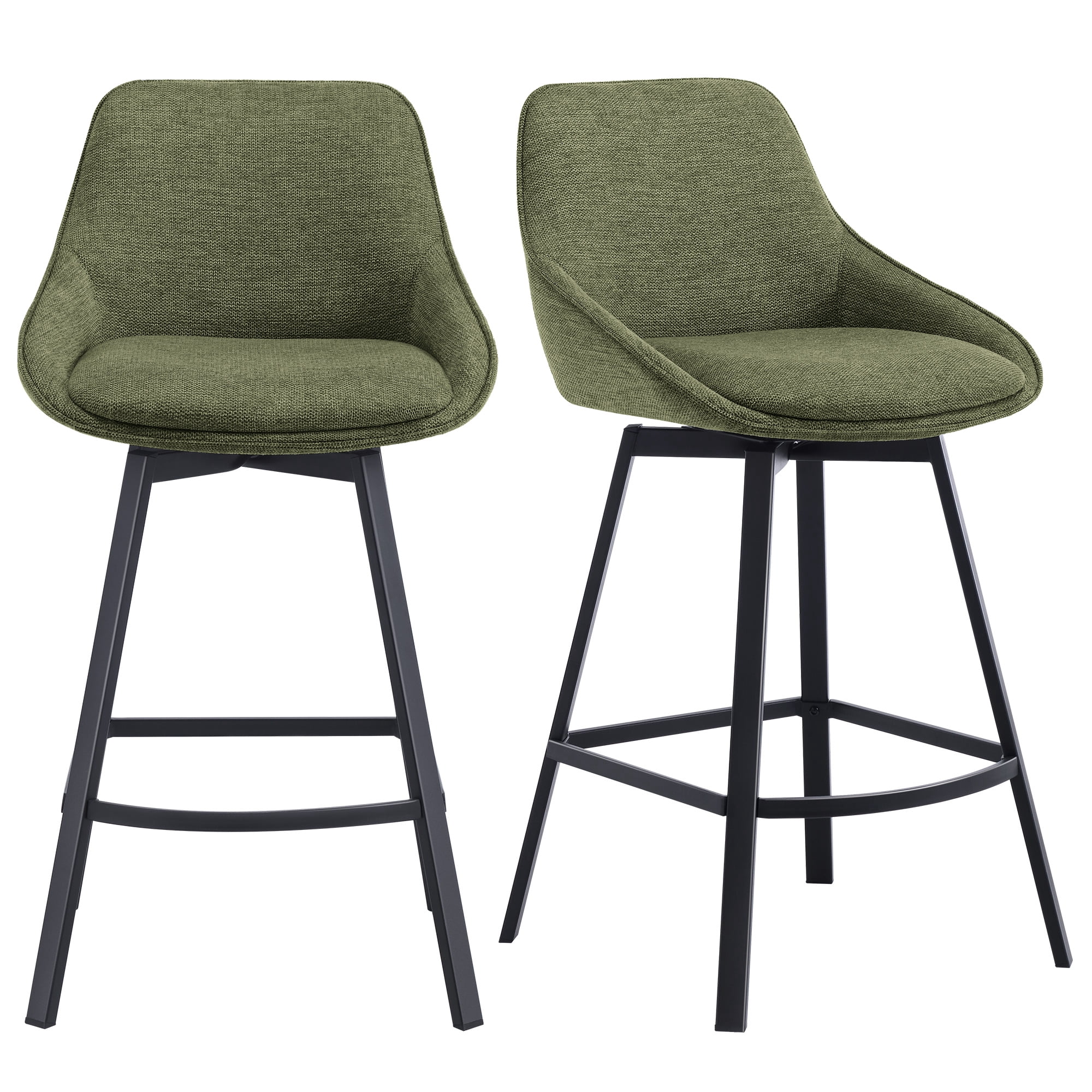 Zesthouse 25.6" Swivel Counter Height Bar Stools Set of 2, Modern Counter Height Chairs with Backs and Metal Legs, Upholstered Linen Barstools for Kitchen Island, Green