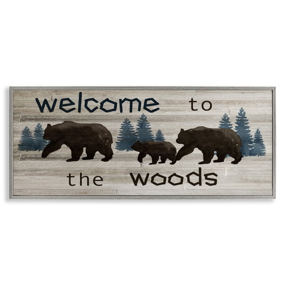 Stupell Industries Farmhouse Welcome To Wood Rustic Bears Forest Design Gray Framed Giclee Art, 24 x 10, by Nan