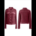 thumbnail image 3 of Chaqueta de Terciopelo de Larga de Color Liso para Mujer, Abrigo Corto Informal con Hebilla y Bolsillos. Vino Tinto L, 3 of 5