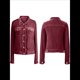 thumbnail image 3 of Chaqueta de Terciopelo de Larga de Color Liso para Mujer, Abrigo Corto Informal con Hebilla y Bolsillos. Vino Tinto XL, 3 of 5