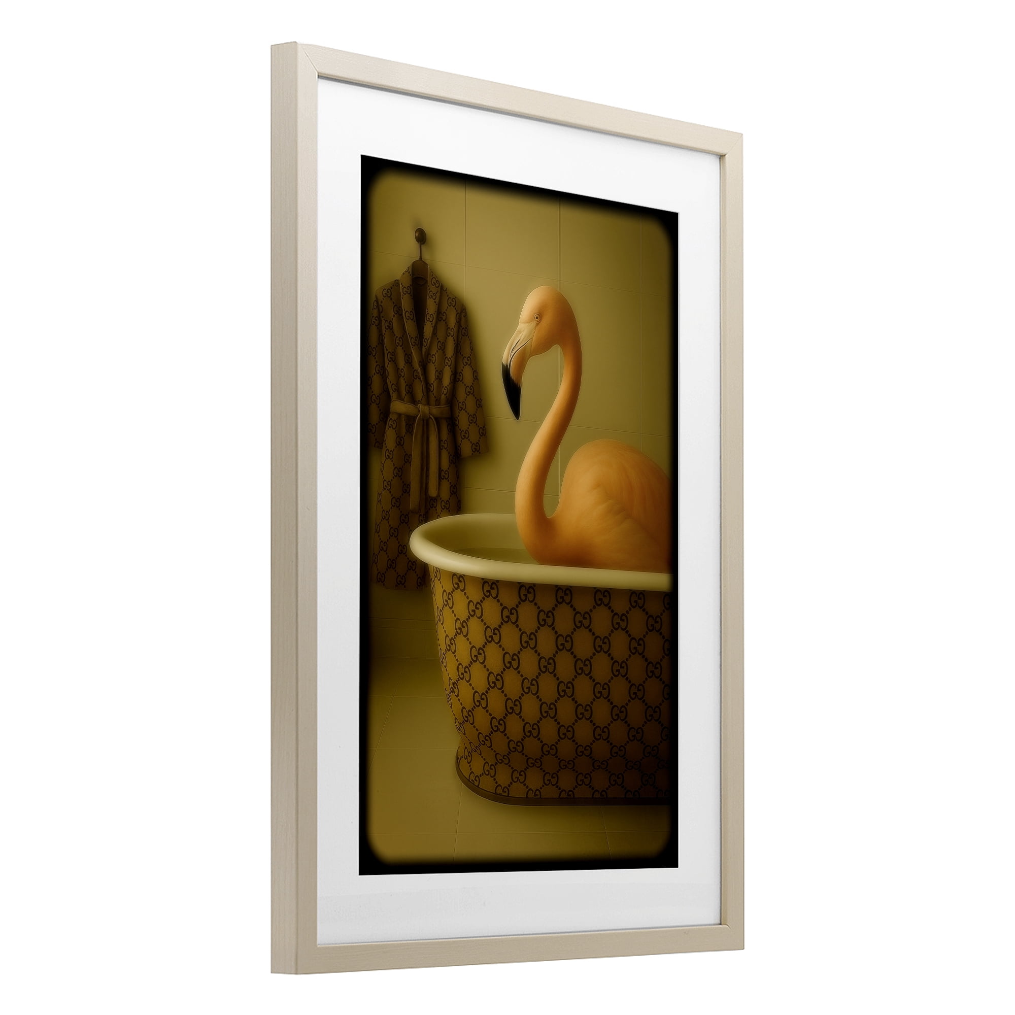 Stupell Industries Couture Flamingo in Luxury Tub Birch Framed Print Under Glass, design by Grotto Studios