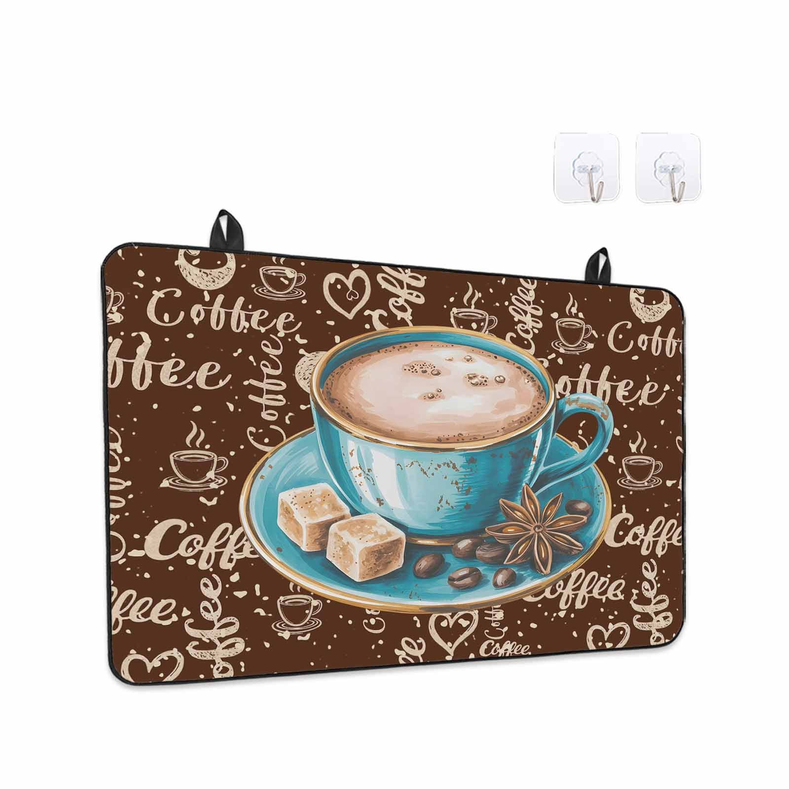Coffee Stove Top Cover for Electric Stove, Heat-proof & Non Slip Glass Top Stove Cover Protector, Brown Teal Pastoral Vintage Art Kitchen Flat Cooktop Rubber Mat 24x21 Inches