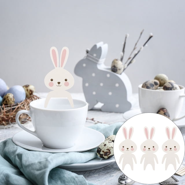 OULII 16Pcs White Rabbit Shape Wine Glasses Cards for Easter Party Decoration