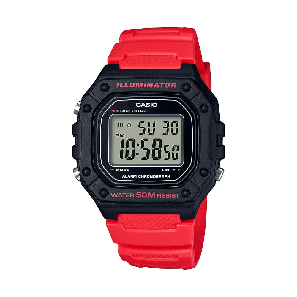 casio red digital watch