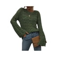 thumbnail image 4 of hirigin Women Trendy Hollow-Out Tops, Crochet Solid Color Crew Neck Long Sleeve Knitted Tops with Flare Cuffs for Ladies, S/M/L/XL, 4 of 9